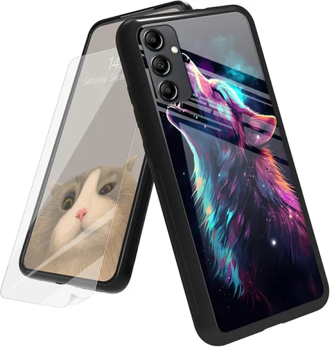 Vista 103 de Funda para Samsung Galaxy A12 5G con protector de pantalla, parte trasera de vidrio templado + TPU de silicona suave que absorbe los golpes