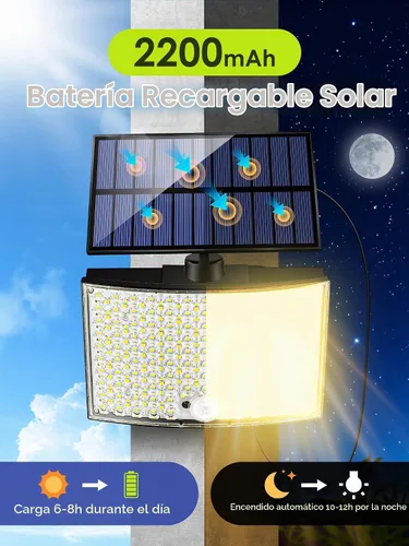Vista 6 de Luces solares de inundación para exteriores, [3000 K color cálido/268LED/7M/5 modos/1 unidades] Luces solares de movimiento al aire libre