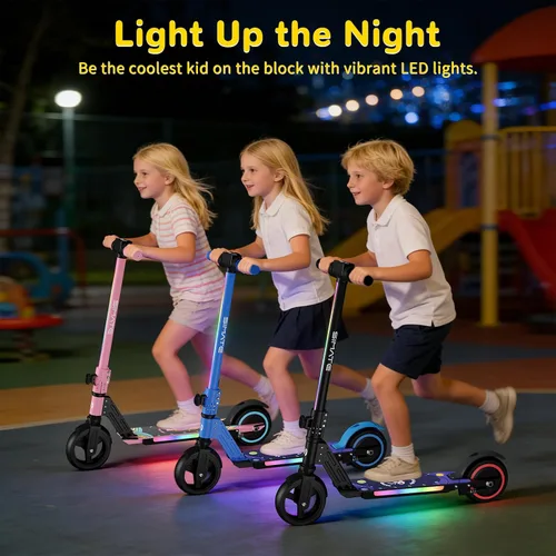 Vista 2 de SIMATE Electric Scooter for Kids 6-14, e Kick Scooter with LED Display and Colorful Lights, Adjustable Height and Foldable, Double Brake, Gifts for