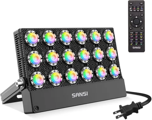 Vista 9 de SANSI Luz de inundación LED superbrillante equivalente a 200 W, RGBW luces LED que cambian de color al aire libre con tecnología de cerámica, 30 W