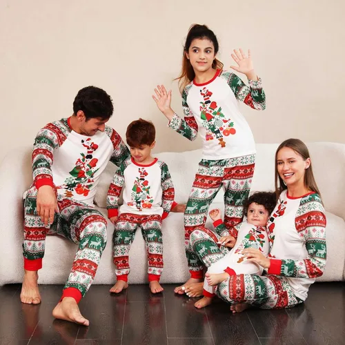 Vista 6 de CHUOAND Conjunto de pijama familiar de Navidad para parejas, ropa de dormir de Papá Noel para parejas
