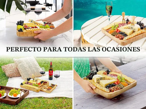 Vista 4 de Zulay Kitchen Juego de tablas de queso de bambú de alta calidad, juego de tablas de embutidos de bambú extra gruesas con juego de 4 cuchillos, tabla