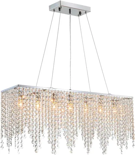 Vista 9 de Candelabro rectangular de cristal con forma de gota de lluvia, lámpara colgante moderna para colgar sobre la mesa para comedor, restaurantes, isla