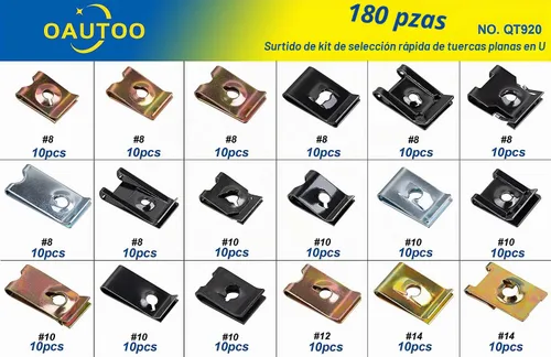 Vista 2 de Kit surtido de 180 tuercas planas U de cuerpo automotriz de selección rápida