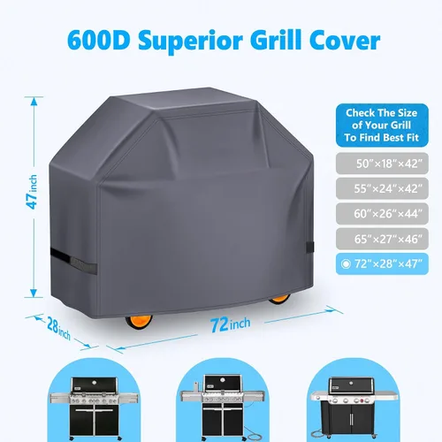 Vista 2 de Cubierta de parrilla de 72 pulgadas – Cubiertas superiores para barbacoa Weber Summit 600 Series – Cubierta grande de barbacoa al aire libre 600D