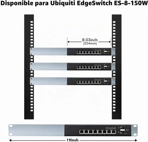 Vista 2 de MokerLink Kit de montaje en rack de 1U compatible con interruptores Ubiquiti, orejas de montaje en rack para interruptor EdgeSwitch ES-8-150W de 8