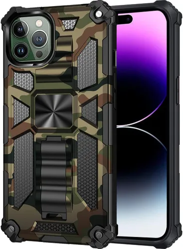 Vista 33 de CCSmall Funda de camuflaje para Apple iPhone 14 para hombres, protección resistente a prueba de golpes con función atril para iPhone 14 MC verde