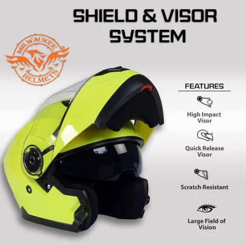 Vista 5 de Milwaukee Helmets MPH9819DOT Breeze - Casco modular de motocicleta verde avanzado con visera desplegable, talla XS