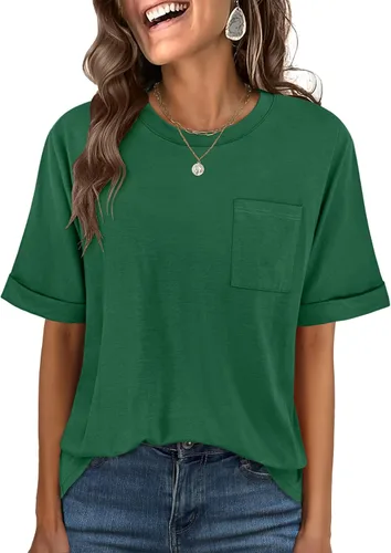 Vista 15 de ANRABESS - Camiseta de manga corta para mujer, estilo oversized, casual, suelta, básica, para verano, con bolsillo Caqui