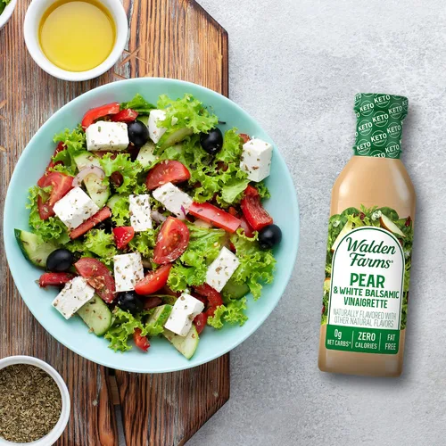 Vista 5 de Walden Farms Vinagreta balsámica de pera y blanca, sin calorías, sin gluten, baja en carbohidratos, apta para dieta cetogénica, vegana, sin azúcar