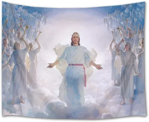 Vista 9 de HVEST Tapiz de cielo estrellado de Jesús, tapiz de belén, Jesucristo, nacido en el pesebre, para colgar en la pared, creyentes cristianos, hombres