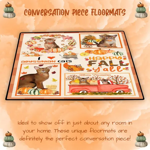 Vista 4 de Doggie of the Day Abyssinian Cats Floor Mat - Happy Fall Y'all Pumpkin - Best Dog Doormat - Protector Decor - Unique Portrait Art - Premium Quality