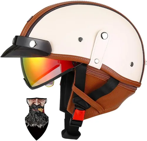 Vista 17 de Casco Moto Retro Jet Vintage DOT Homologado para adultos, hombres y mujeres, forro transpirable desmontable, Visera Retráctil PC y hebilla rápida