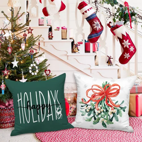 Vista 4 de Lanpn Juego de 4 fundas de almohada decorativas de Navidad de 16x16, funda de almohada decorativa para exteriores, bosque de invierno, funda