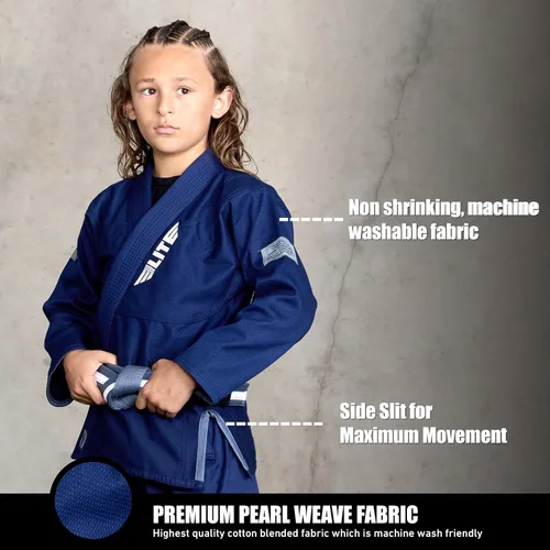Vista 2 de Elite Sports Kids BJJ GI - Kimono brasileño Jiujitsu Gi con tela preencogida y cinturón, para niños y jóvenes, aprobado por la IBJJF
