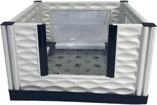 Vista 21 de EZwhelp EZclassic 28"x28"x18" Caja de parto acolchada pequeña para perros con rieles, suministros para parto de cachorros, almohadilla negra
