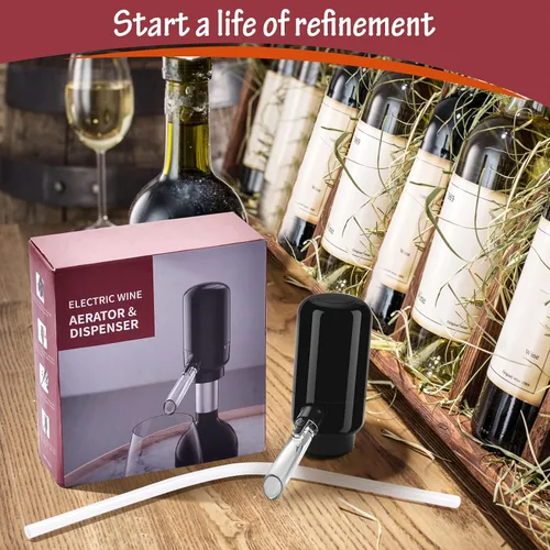 Vista 7 de BLUBYEES Aireador eléctrico de vino, máquina dispensadora de vino portátil de un solo botón y decantador de vino, filtro automático