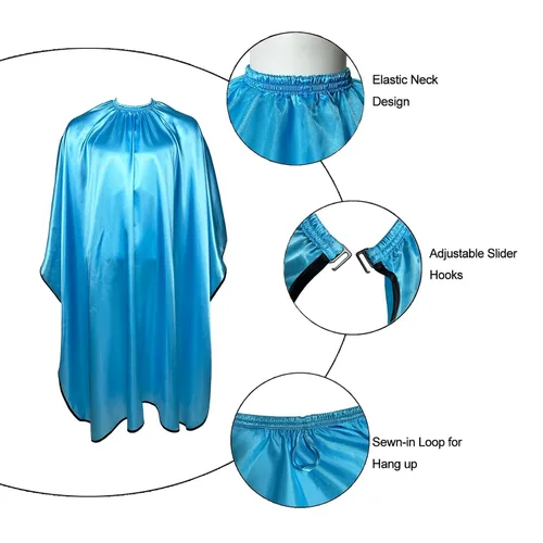 Vista 3 de Pelocapa Capas de peluquería para clientes, capas de corte de tinte para el cabello con ganchos elásticos, impermeable, ligero, satinado brillante