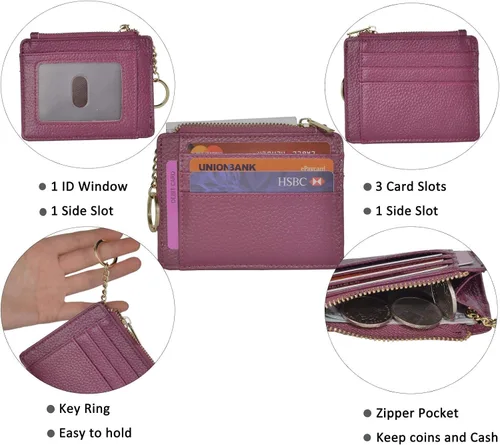 Vista 4 de Monedero delgado con bloqueo RFID, con bolsillo frontal para monedas, tarjetero, para mujer