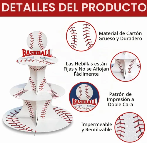 Vista 6 de Soporte para cupcakes de fiesta temática de béisbol de 3 niveles