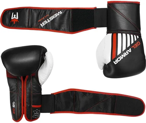 Vista 5 de Meister Gel Armor - Guantes de boxeo de entrenamiento de 16 onzas con cuero de grano completo + bolsa de malla con cordón