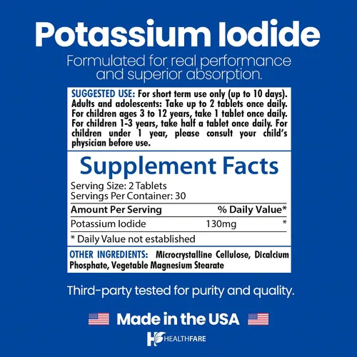 Vista 7 de HealthFare Tabletas de yoduro de potasio 130 mg 120 tabletas de disolución rápida (paquete de 2) Pastillas Ki Larga vida útil Sin OMG