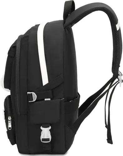 Vista 3 de Spotted Tiger Mochila estética para niñas adolescentes y niñas, bonita mochila escolar, mochila escolar de anime para niñas, Negro, L, Estética