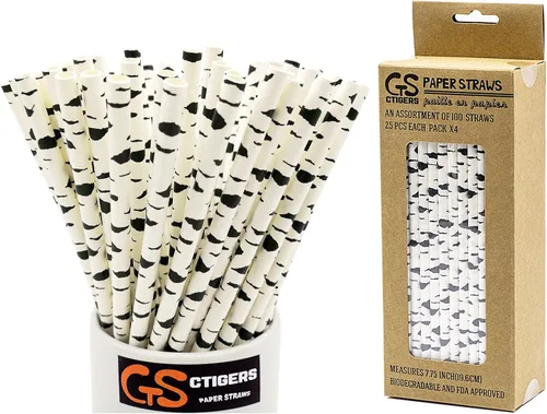 Vista 8 de Pajitas de papel biodegradables con estampado de bambú para caja de fiesta de 100