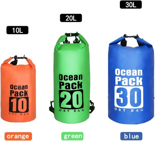 Vista 3 de Bolsa seca impermeable con correa desmontable ajustable de 10 l/20 l/30 l, bolsa superior enrollable mantiene el equipo seco para kayak, canotaje