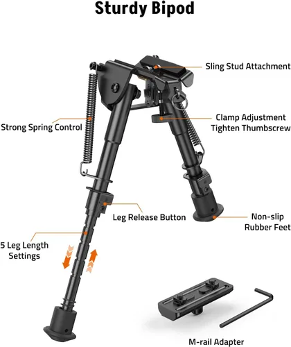 Vista 7 de MidTen Sling Stud Bipod for Rifles Bipod for M-Rail Bipod with M-Rail Adapter 6-9 Inches Aluminum and Carbon Fiber