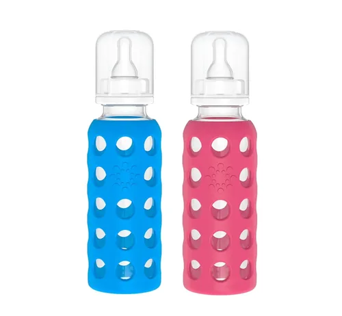 Vista 22 de Lifefactory Biberón de vidrio sin BPA Funda protectora de silicona Paquete de 2 de 4 onzas melón, plátano