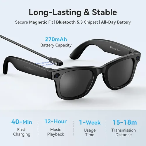 Vista 8 de AI Smart Glasses with Camera,8MP 2K HD Camera Glasses,AI Voice Control,Photo Recognition and Translation,Smart Sunglasses with Bluetooth Call,IP67