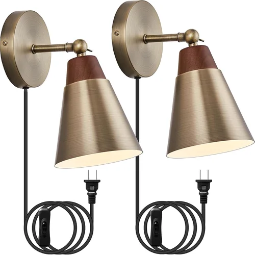 Vista 10 de Aplique de Pared con Pantalla de Metal, Interruptor de Encendido/Apagado, Lámpara Decorativa de Interior de Montaje en Pared con Brazo Articulado