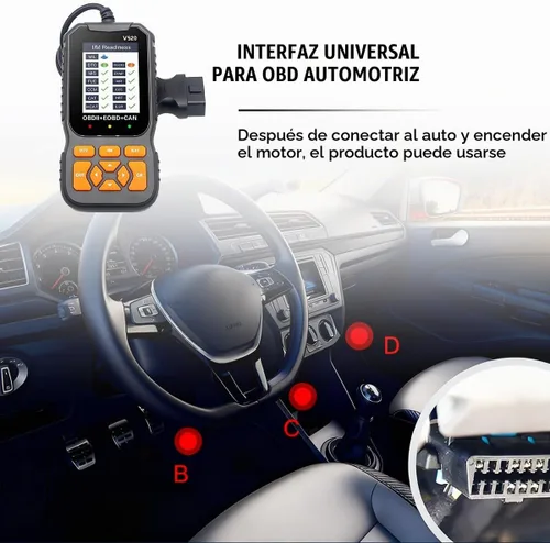 Vista 6 de Herramienta de diagnóstico del escáner de coche OBD2, V520 vehículo OBDII lector de código de motor con código de falla de borrado, probador