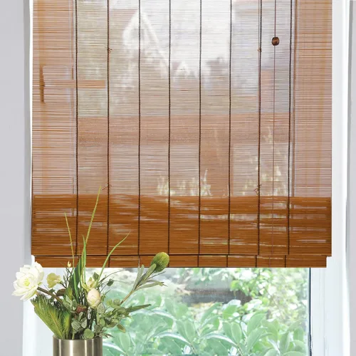 Vista 8 de Persianas romanas de madera personalizadas, persianas opacas forradas de bambú para ventanas y puertas, patrón 1