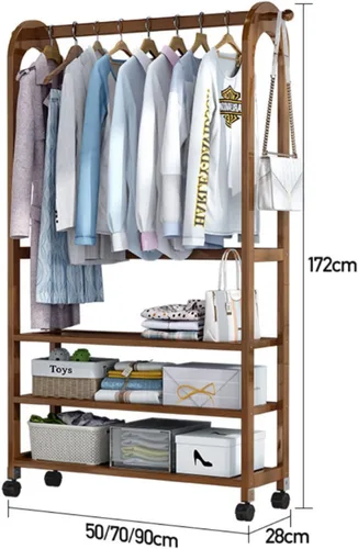 Vista 7 de Bamboo Clothes Rack with Wheels,Garment Rack,Multifunctional Entryway Clothing Storage,Hanging Rod for Small Spaces,with Shoe Storage Shelf and