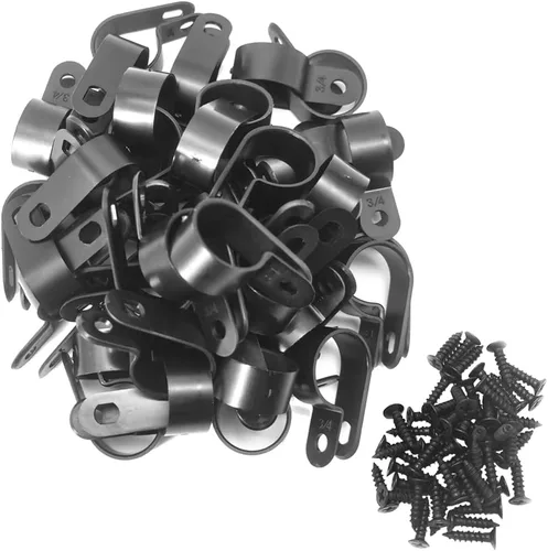 Vista 16 de Abrazadera para cable tipo R, abrazadera de cable de 1/2 pulgada, clips de sujeción de cable de montaje de tornillo de nailon con tornillos