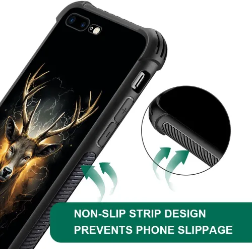 Vista 4 de DJSOK Funda compatible con iPhone 7/8/SE2, funda de ciervo de oro negro para iPhone 7, para niños y niñas, a prueba de golpes, resistente a