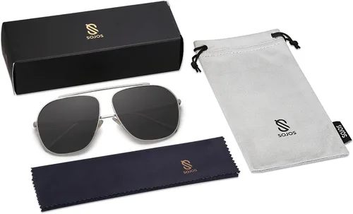 Vista 5 de SOJOS Gafas de sol estilo aviador polarizadas cuadradas retro de gran tamaño para mujer y hombre, clásicas, vintage, de metal, SJ1173