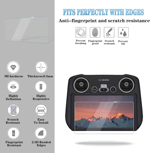 Vista 6 de Protector de pantalla (3+1 unidad) compatible con DJI Mini 3/Mini 3 Pro, control remoto Mavic 3 RC, película de vidrio templado, antiarañazos