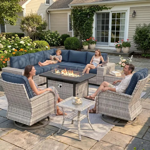 Vista 72 de Muebles de patio al aire libre conjunto PE mimbre ratán al aire libre sofá seccional Gris