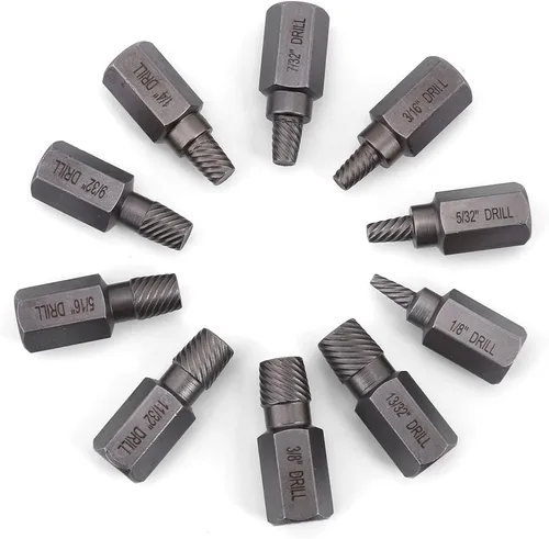 Vista 7 de Juego de extractor de tornillos, 10 piezas de 0.126-0.406 in, juego de extractor de tornillos y pernos multilínea de alta resistencia, con estuche
