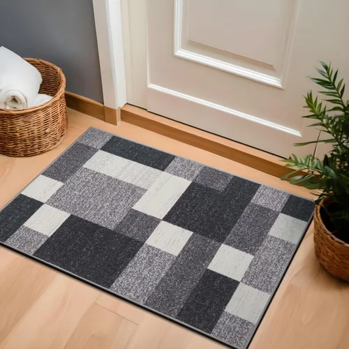 Vista 9 de Rugshop Modern Boxes - Alfombra antideslizante para sala de estar y dormitorio, color gris, 20 x 30 pulgadas