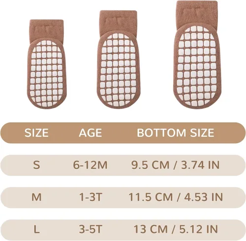 Vista 4 de BOOPH Calcetines antideslizantes para niños pequeños, 5 pares