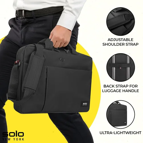 Vista 2 de Solo New York Maletín – Bolsa de transporte para laptop para mujeres y hombres, breve para viajes y trabajo, bolsillo interno para tableta, correa