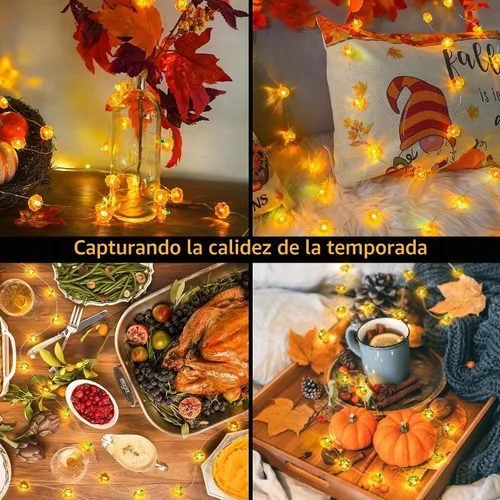 Vista 2 de suddus Luces de calabaza 3D, 40 luces LED de otoño de 12.8 pies, funcionan con pilas con control remoto y 8 modos y temporizador, decoraciones