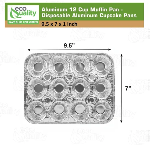 Vista 3 de Molde de aluminio para magdalenas de 12 tazas – Moldes desechables de aluminio para magdalenas – Estaño para magdalenas ideal para hornear cupcakes