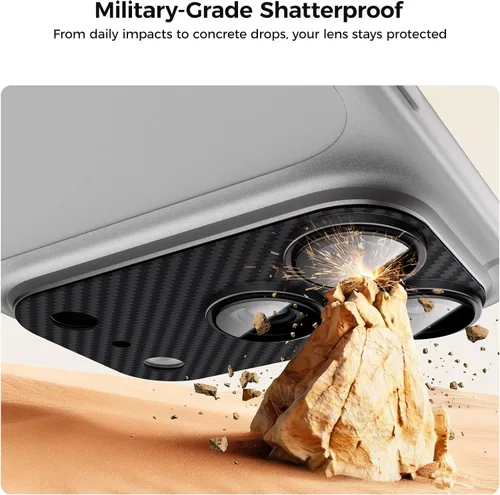 Vista 5 de BENKS ArmorWarrior - Protector de lente de cámara para iPhone 17 Pro, vidrio templado recubierto de AR con fibra de aramida, resistente a