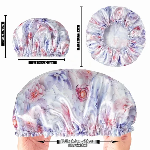 Vista 4 de 4 piezas de gorros de ducha para mujer, gorros de baño con estampado, gorro de ducha de doble capa reutilizable e impermeable, gorros de ducha