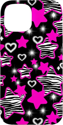Vista 6 de Carcasa para iPhone 16 McBling Estética Zebra Print Stars Hearts Rosa Negro Y2K